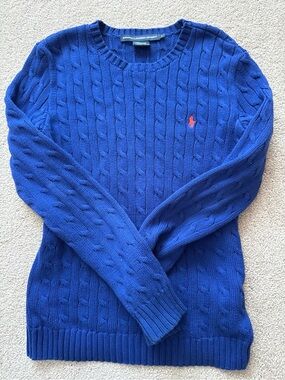 Polo by Ralph Lauren Cable Knit Crewneck Sweater - Royal Blue with Red Logo